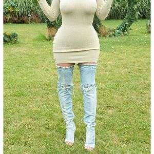 Thigh high jean boots